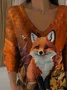 Women Animal Long Sleeve Tee T-shirt V Neck Printing Casual Spring/Fall Top