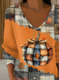 Women Halloween (pumpkin) Long Sleeve Tee T-shirt V Neck Printing Casual Spring/Fall Top