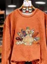 Women Turkey Crew Neck Printing Casual Spring/Fall Long Sleeve Sweatshirt