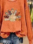 Women Turkey Crew Neck Printing Casual Spring/Fall Long Sleeve Sweatshirt