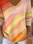 Women Abstract Long Sleeve Tee T-shirt V Neck Printing Casual Spring/Fall Top