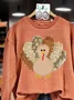 Women Turkey Crew Neck Printing Casual Spring/Fall Long Sleeve Sweatshirt