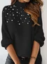 Women Plain Beaded Winter Street Long Sleeve Crew Neck Sweater