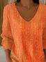 Women Abstract Long Sleeve Tee T-shirt V Neck Printing Casual Spring/Fall Top
