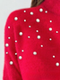 Women Plain Beaded Winter Street Long Sleeve Crew Neck Sweater