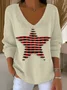 Women Plaid Long Sleeve Tee T-shirt V Neck Printing Casual Spring/Fall Top