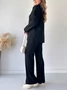 Women Plain Split Joint Two-Piece Set Daily Long Sleeve Casual Spring/Fall Top With Pants Matching Set