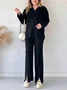 Women Plain Split Joint Two-Piece Set Daily Long Sleeve Casual Spring/Fall Top With Pants Matching Set