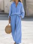 Women Plain Split Joint Two-Piece Set Daily Long Sleeve Casual Spring/Fall Top With Pants Matching Set