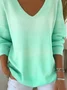 Women Ombre Spring/Fall Casual Long Sleeve V Neck Cotton Sweater
