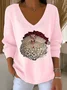 Women Santa Claus Long Sleeve Tee T-shirt V Neck Printing Casual Spring/Fall Top