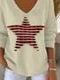 Women Plaid Long Sleeve Tee T-shirt V Neck Printing Casual Spring/Fall Top