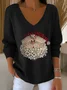 Women Santa Claus Long Sleeve Tee T-shirt V Neck Printing Casual Spring/Fall Top