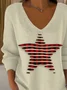 Women Plaid Long Sleeve Tee T-shirt V Neck Printing Casual Spring/Fall Top