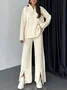 Women Plain Split Joint Two-Piece Set Daily Long Sleeve Casual Spring/Fall Top With Pants Matching Set