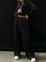 Women Plain Split Joint Two-Piece Set Daily Long Sleeve Casual Spring/Fall Top With Pants Matching Set