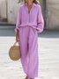 Women Plain Split Joint Two-Piece Set Daily Long Sleeve Casual Spring/Fall Top With Pants Matching Set