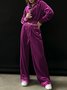 Women Plain Split Joint Two-Piece Set Daily Long Sleeve Casual Spring/Fall Top With Pants Matching Set