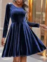 Women Plain Short Sleeve Summer Split Joint Dress Crew Neck Party Vintage Midi Party Dress A-Line Dress