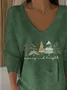 Women Christmas Long Sleeve Tee T-shirt V Neck Printing Casual Spring/Fall Top