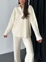 Women Plain Split Joint Two-Piece Set Daily Long Sleeve Casual Spring/Fall Top With Pants Matching Set