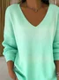 Women Ombre Spring/Fall Casual Long Sleeve V Neck Cotton Sweater