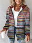 Women Spring/Fall Outerwear Vintage Printing Striped Long Sleeve Stand Collar Jacket