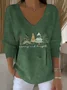 Women Christmas Long Sleeve Tee T-shirt V Neck Printing Casual Spring/Fall Top