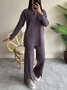 Women Plain Split Joint Two-Piece Set Daily Long Sleeve Casual Spring/Fall Top With Pants Matching Set