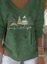 Women Christmas Long Sleeve Tee T-shirt V Neck Printing Casual Spring/Fall Top