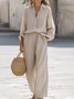 Women Plain Split Joint Two-Piece Set Daily Long Sleeve Casual Spring/Fall Top With Pants Matching Set