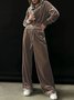 Women Plain Split Joint Two-Piece Set Daily Long Sleeve Casual Spring/Fall Top With Pants Matching Set