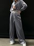 Women Plain Split Joint Two-Piece Set Daily Long Sleeve Casual Spring/Fall Top With Pants Matching Set
