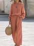 Women Plain Split Joint Two-Piece Set Daily Long Sleeve Casual Spring/Fall Top With Pants Matching Set