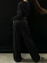 Women Plain Split Joint Two-Piece Set Daily Long Sleeve Casual Spring/Fall Top With Pants Matching Set