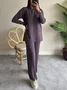 Women Plain Split Joint Two-Piece Set Daily Long Sleeve Casual Spring/Fall Top With Pants Matching Set
