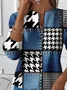 Women Houndstooth Crew Neck Printing Casual Spring/Fall Long Sleeve Sweatshirt