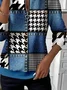 Women Houndstooth Crew Neck Printing Casual Spring/Fall Long Sleeve Sweatshirt