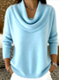Women Plain Spring/Fall Casual Long Sleeve Crew Neck Cotton Sweater