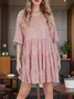 Women Plain Half Sleeve Summer Split Joint Dress Crew Neck Daily Vintage Mini Tank A-Line Dress