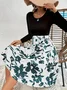 Women Floral Long Sleeve Spring/Fall Printing Dress Crew Neck Daily Vintage Mini Tank A-Line Dress