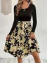 Women Floral Long Sleeve Spring/Fall Printing Dress Crew Neck Daily Vintage Mini Tank A-Line Dress