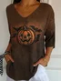 Women Halloween Three Quarter Sleeve Tee T-shirt V Neck Vintage Spring/Fall Top