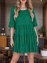 Women Plain Half Sleeve Summer Split Joint Dress Crew Neck Daily Vintage Mini Tank A-Line Dress