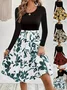 Women Floral Long Sleeve Spring/Fall Printing Dress Crew Neck Daily Vintage Mini Tank A-Line Dress