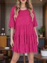 Women Plain Half Sleeve Summer Split Joint Dress Crew Neck Daily Vintage Mini Tank A-Line Dress