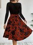Women Floral Long Sleeve Spring/Fall Printing Dress Crew Neck Daily Vintage Mini Tank A-Line Dress