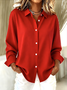Women Plain Long Sleeve Shirt Spring/Fall V Neck Daily Casual Top