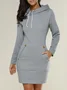 Women Plain Long Sleeve Spring/Fall Split Joint Dress Hoodie Daily Vintage Mini Tank A-Line Dress