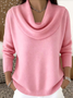 Women Plain Spring/Fall Casual Long Sleeve Crew Neck Cotton Sweater